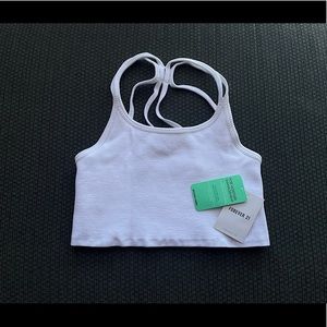 Brown and white sports crop top